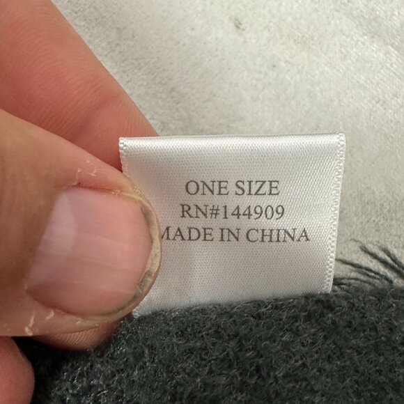 Dark Gray Acrylic Blanket-Style Scarf With Frayed Edges For Women OS - Picture 4 of 4